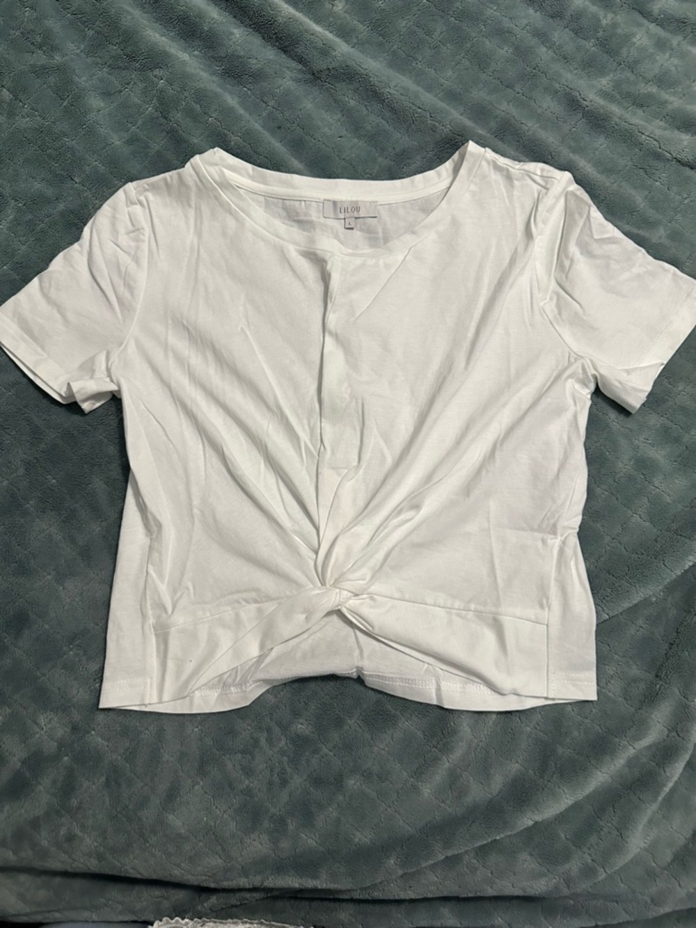 Lilou White Twist-Knot Short Sleeve Crop Top NWOT
